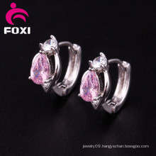 Pink Stone Fashion CZ White Gold Plated Huggie Earring